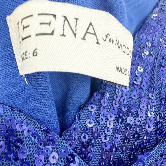 Mac Duggal Sequin Draped Faux Wrap Asymmetrical Hem Gown Cobalt Size 6 NWT - Picture 4 of 12